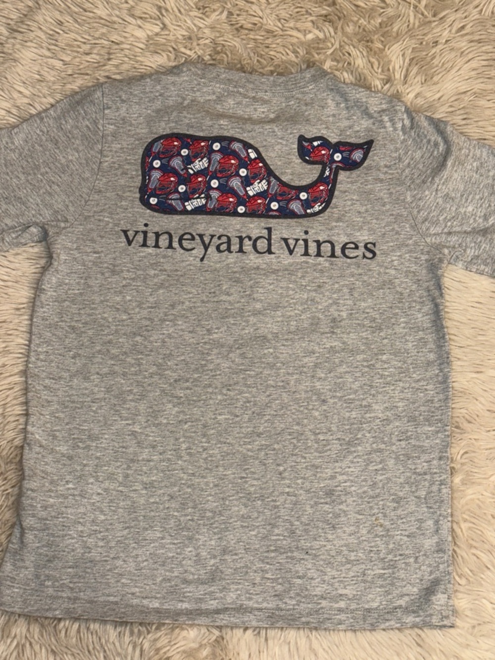 🐳🥍Vineyard Vines Heather Gray Whale Tee lacrosse theme S (8-10)